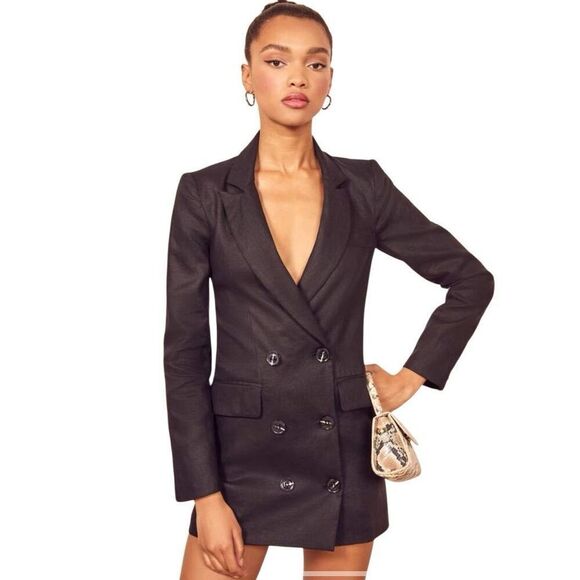 Reformation Maxwell linen black blazer dress Medium - Picture 1 of 10